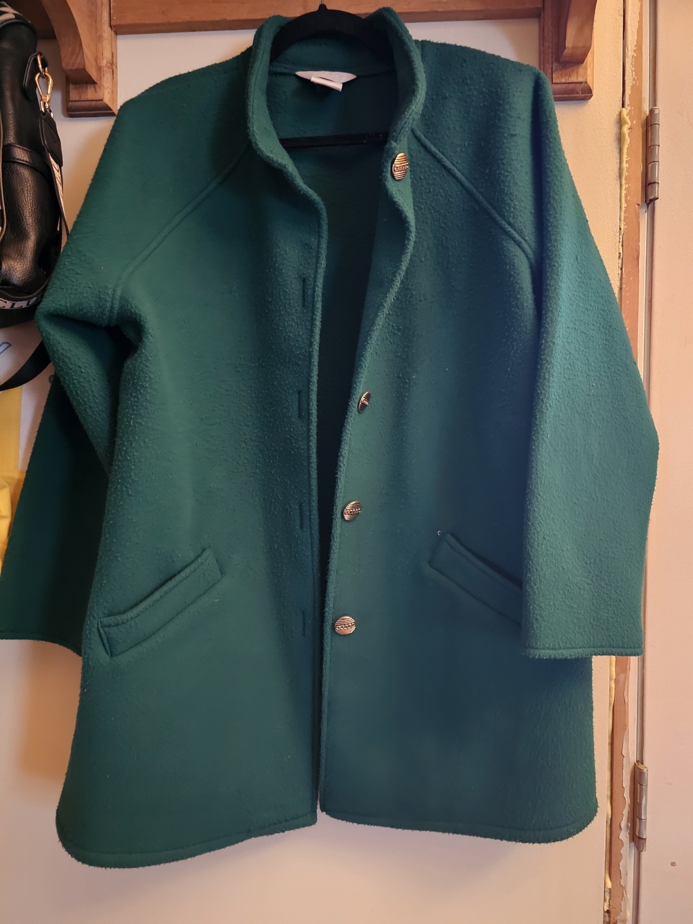 Vintage Blair Hunter Green Fleece Coat Jacket | Gold Basketweave Buttons Size M